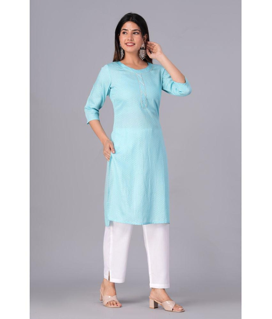 Doriya Cotton Blend Printed Kurti With Palazzo Women's Stitched Salwar Suit - Blue ( Pack of 1 ) - None