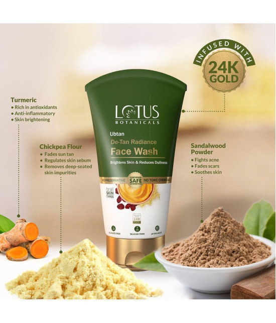 Lotus Botanicals Ubtan De, Tan Radiance Face Wash, Infused with 24K Gold, For Glowing Skin, 100ml