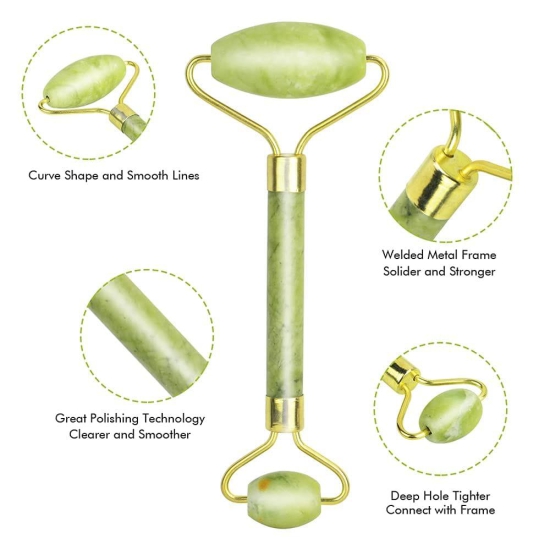 SHREE ENTERPRISE Roller Face Massager For Women Men | 100% Natural Jade Stone Facial Roller Massage with Gua Sha Tool for Face Eye Neck Foot Massage | Skin care And Anti-Aging Therapy (Green)