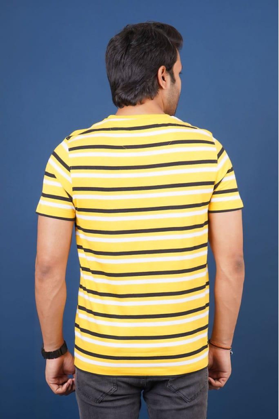 Mens Yellow Striped Crew Neck T-Shirt