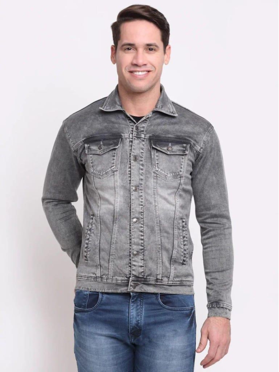 Rodamo Men Grey Slim Fit Washed Cotton Denim Jacket