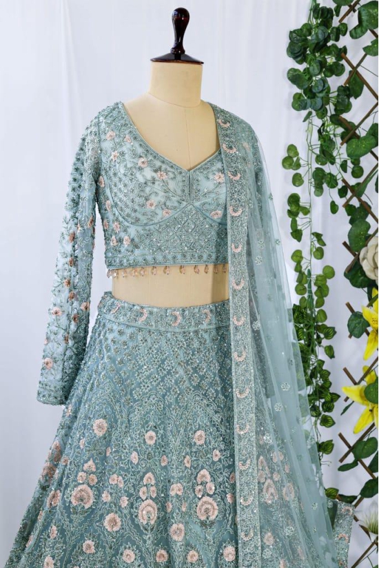 Aquatic Splendor: Kkashi Sea Green Lehenga