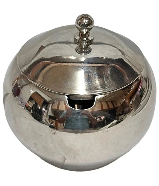 Dynore Round Matka Ghee Pot Steel Silver Oil Container ( Set of 1 ) - Silver