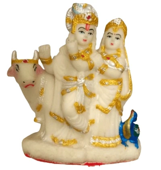 Nandi Golds Radha Krishna Idol with Cow For Home Decor |Pooja |Pack of 2