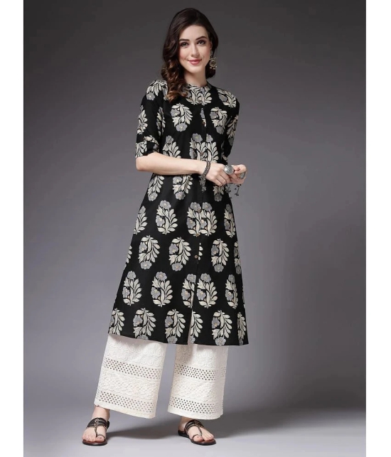 Stylum Rayon Printed Front Slit Womens Kurti - Black ( Pack of 1 ) - None