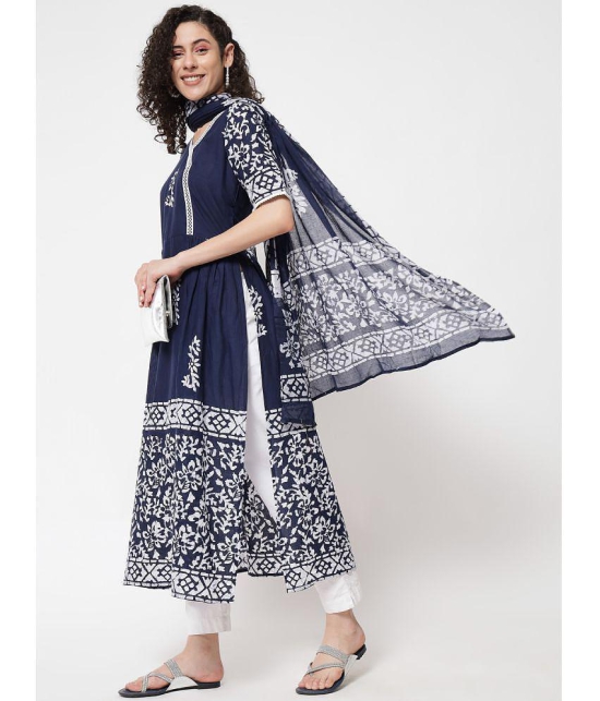 Estela Cotton Printed Nayra Womens Kurti - Navy Blue ( Pack of 1 ) - None