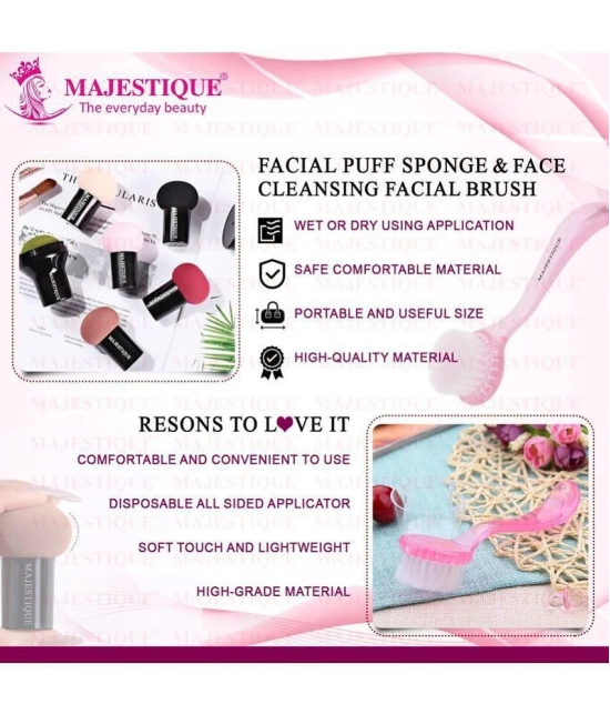 Majestique Mushroom Head Sponge With Facial Cleansing Brush Powder Puff For Dualuse Dry & Wet