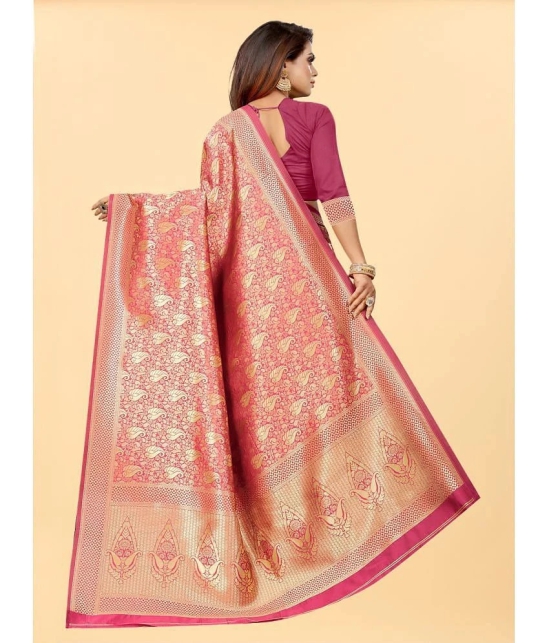 Gazal Fashions - Pink Banarasi Silk Saree With Blouse Piece ( Pack of 1 ) - Pink