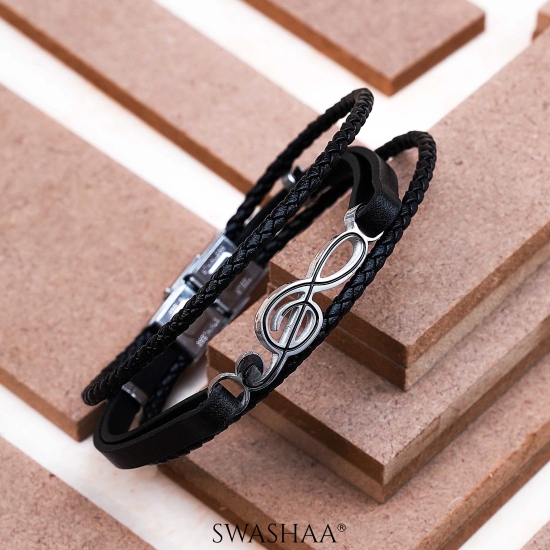 Gilbert Mens Leather Bracelet-Black