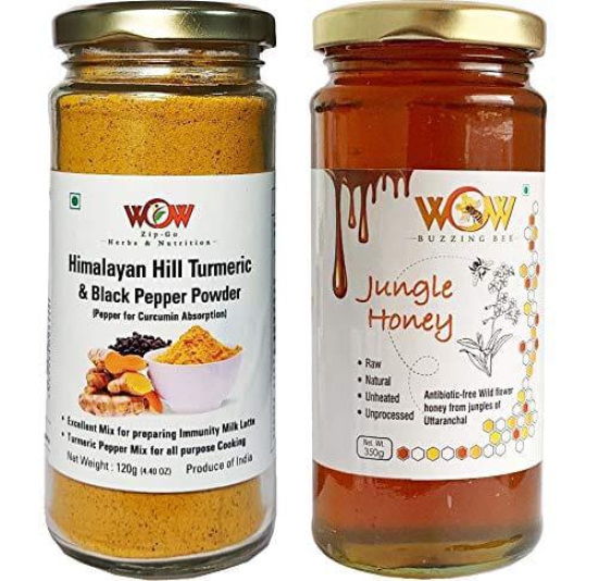 WOW ZIP - GO HERBS & NUTRITION Combo Himalayan Hill Turmeric and Black Pepper Powder 120g and Jungle Honey 350g