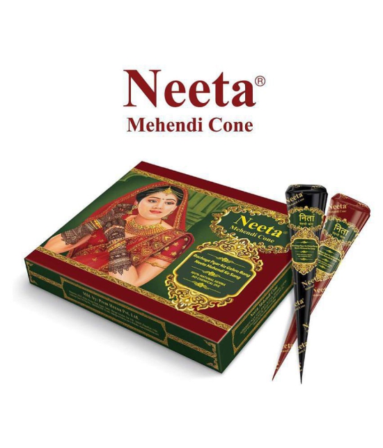 Neeta 12pcs Mehendi Cone with Hair Henna Permanent Hair Color Brown Natural Henna 125 g