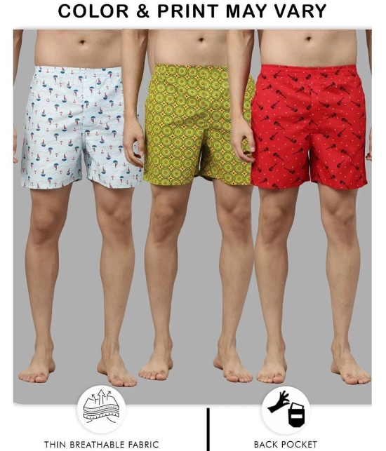 broon Blue,Navy,Red BOXER SHORTS Cotton Mens Boxer- ( Pack of 3 ) - None