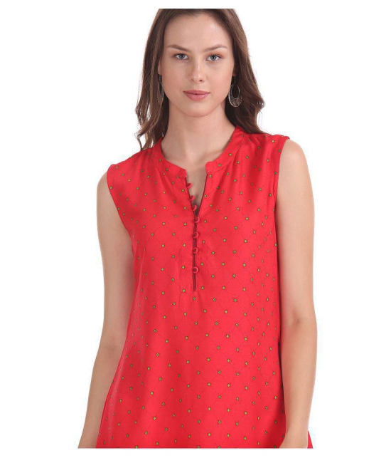 Karigari - Red Rayon Women's Asymmetrical Kurti - L