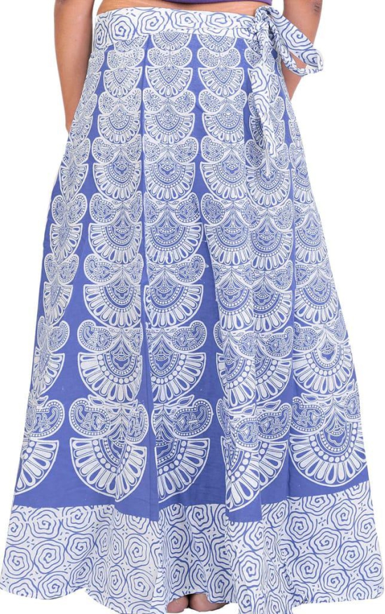 Violet-Storm Wrap-Around Long Skirt with Block-Print in Pastel Colors