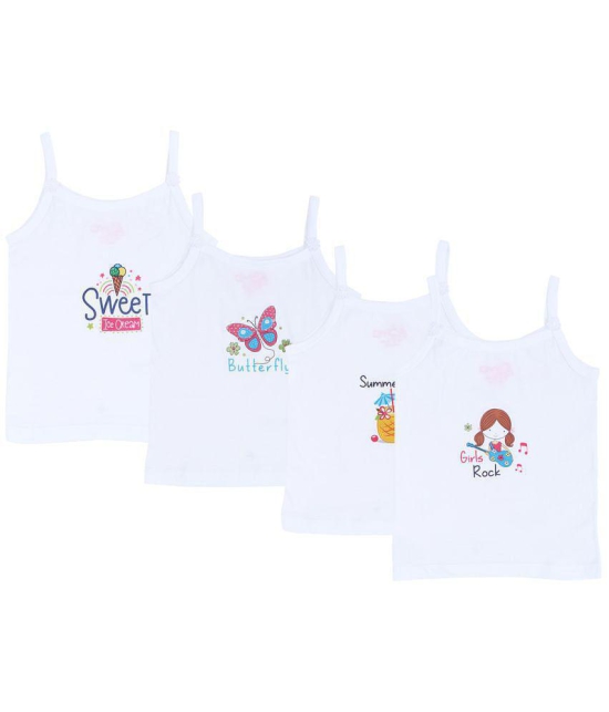 Dyca Girls Printed Vest Dori Neck Sleeveless White Pack Of 4 - None