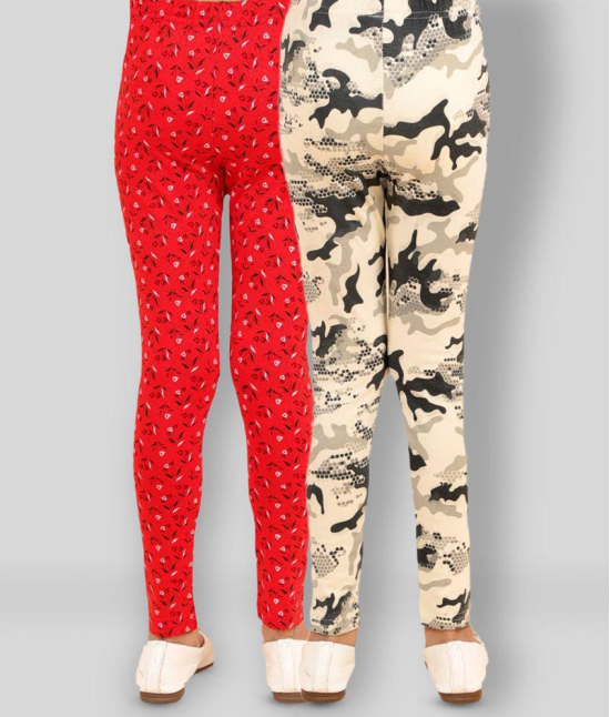 Kids Cave - Red Cotton Blend Girls Leggings ( ) - None