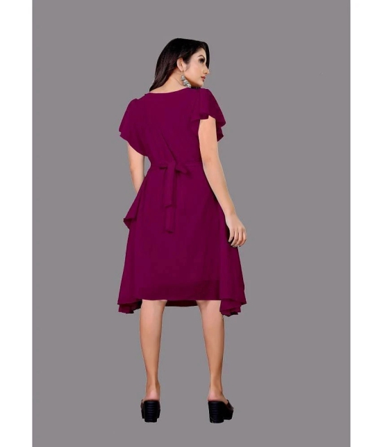 JASH CREATION Georgette Solid Knee Length Womens Fit & Flare Dress - Magenta ( Pack of 1 ) - None