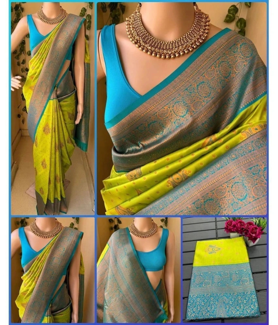 Apnisha Banarasi Silk Solid Saree With Blouse Piece - Green ( Pack of 1 ) - Green