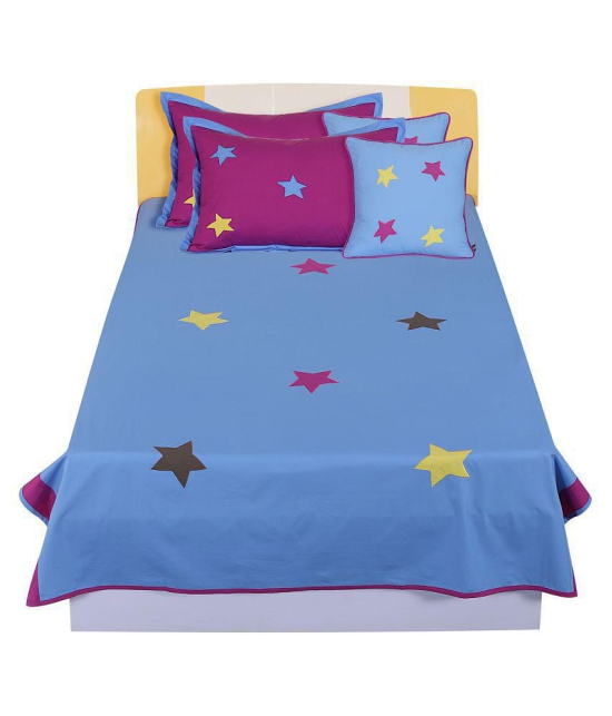 Hugs'n'Rugs Single Cotton Bedsheet with Two Pillow Covers & Two Cushion covers ( 200 x 150 cm ) - Dark Blue