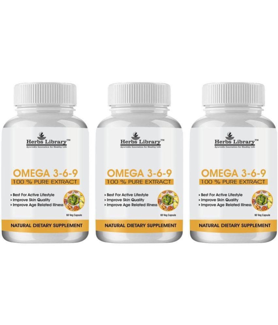 Herbs Library Omega 3 6 9 Supplement For Skin, Heart & Joint Health 60 Capsules Each (Pack of 3)