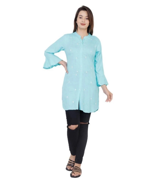 JC4U - Blue Rayon Womens Front Slit Kurti ( Pack of 1 ) - S