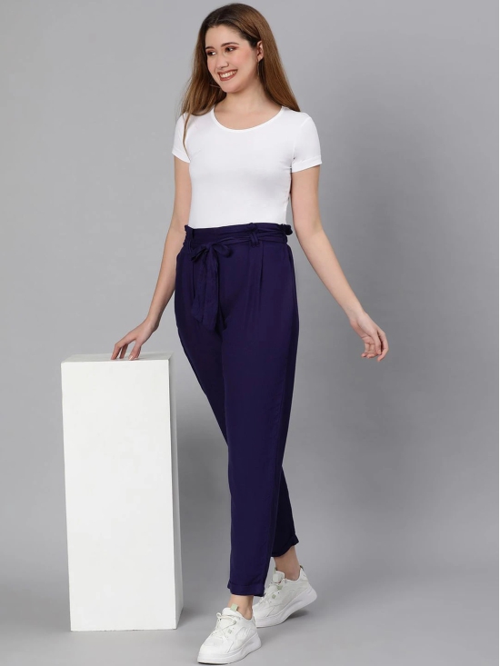 Oxolloxo Women Navy Blue Easy Wash Pleated Trousers