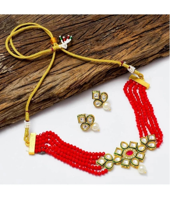 Jewar Mandi Brass Maroon Designer Necklaces Set Choker - Maroon