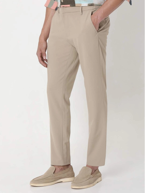 Beige Ankle Length Stretch Chinos