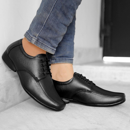 BXXY Men's Black Leather Office Wear Formal Lace-up Shoes 8