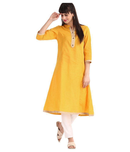 Karigari - Yellow Cotton Women's Flared Kurti ( Pack of 1 ) - XL