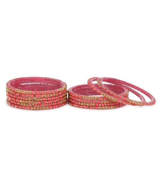 Somil Hand Decorative Traditional/ Fashionable Glass Bangle/ Kada Set Ornamented With Colorful Beads For Stylish Attractive Look (Pack Of 12) Pink_2.8 - None