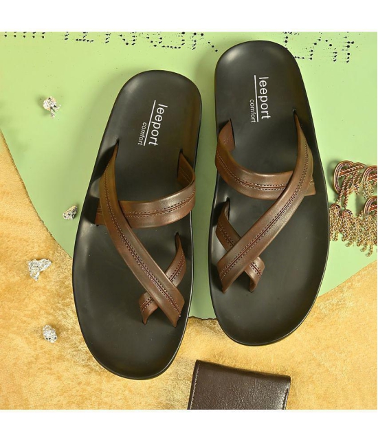 Leeport - Brown PU Leather Slipper - 10