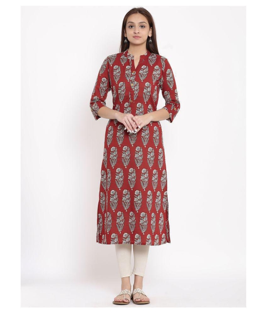 FabbibaPrints Maroon Cotton Straight Kurti - L