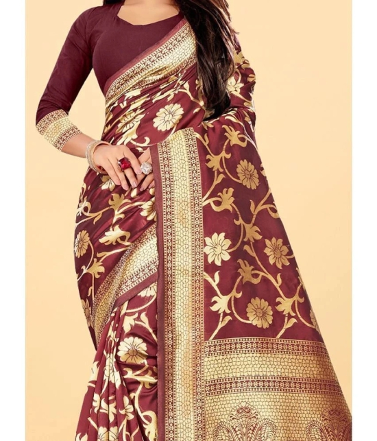 Gazal Fashions - Maroon Banarasi Silk Saree With Blouse Piece ( Pack of 1 ) - Maroon