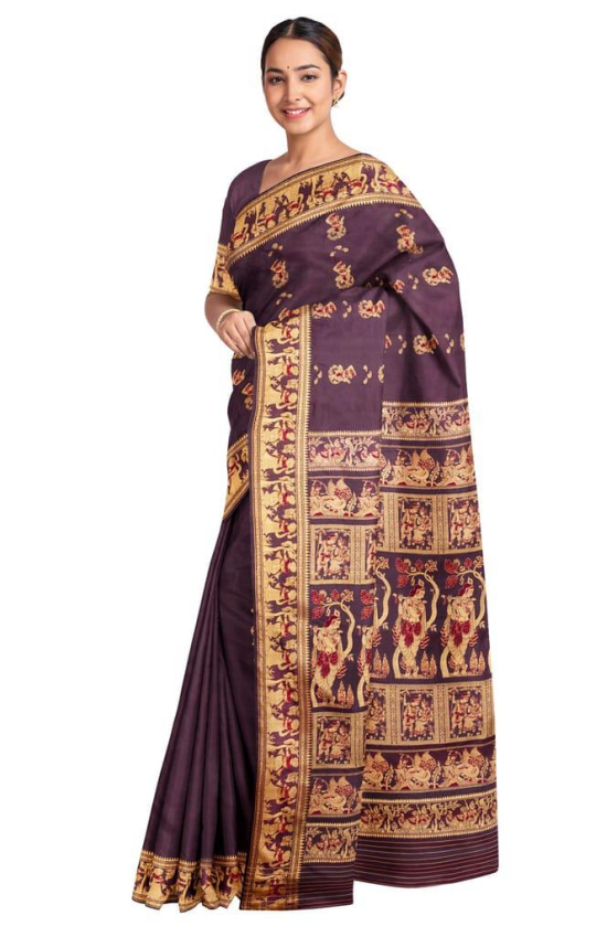 Baluchari Meena Silk Saree - Brown