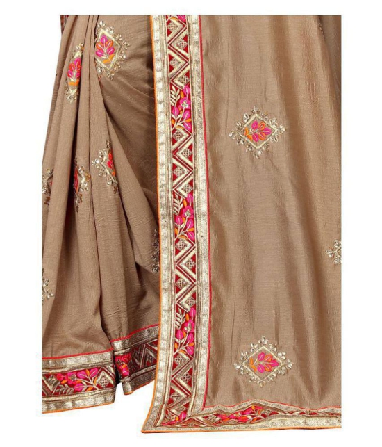 offline selection - Beige Silk Blend Saree With Blouse Piece (Pack of 1)