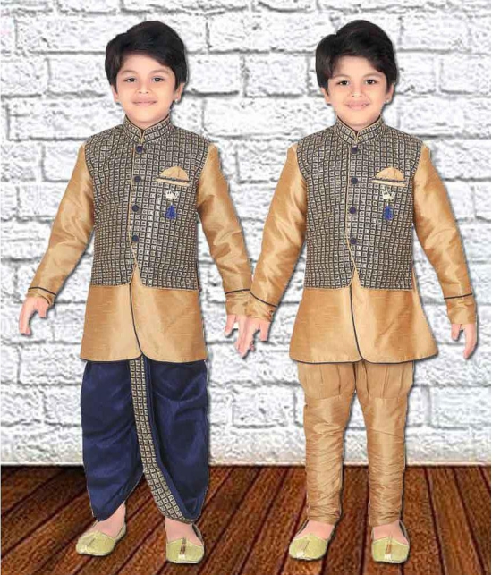 ahhaaaa Kids Indian Ethnic Waistcoat, Kurta, Breaches and Dhoti Pant Set for Baby Boys - None