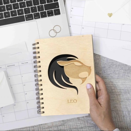 Wooden Cover Leo Zodiac Sign Engraved and Crafted