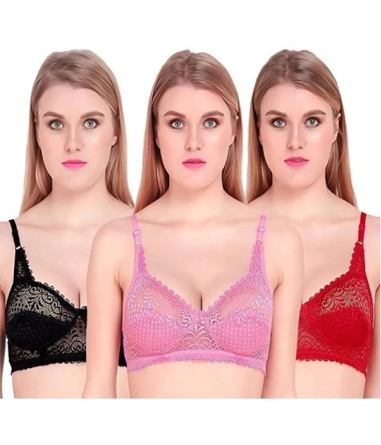 Kiran Enterprises Pack of 3 Net Lightly Padded Womens Bralette Bra ( Multicolor ) - None