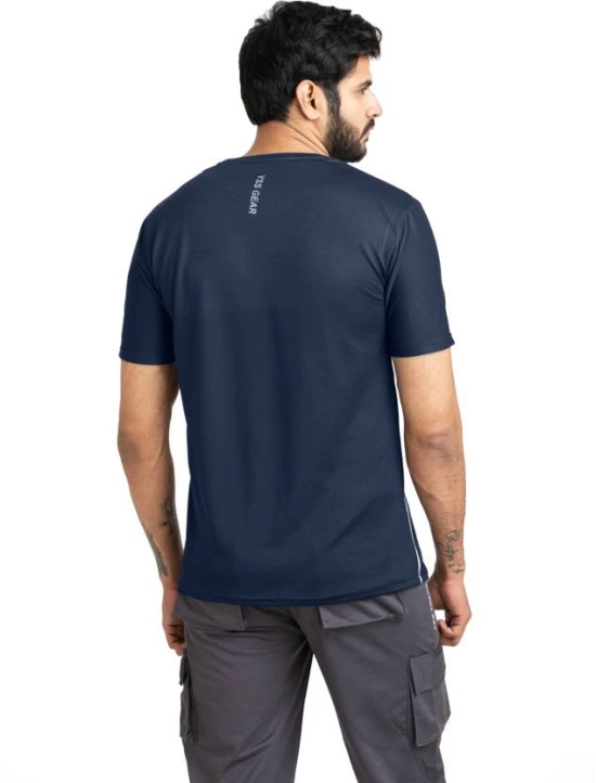 Men Solid Round Neck Polyester Blue T-Shirt