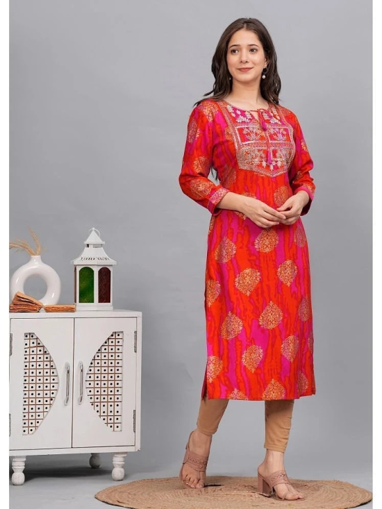 Kapadia Rayon Embroidered Straight Womens Kurti - Orange ( Pack of 1 ) - None