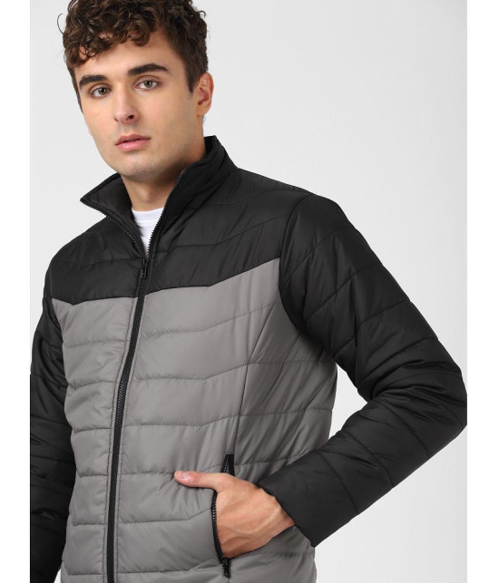 UrbanMark Men Regular Fit Men Black & Grey Quilted Jacket - None