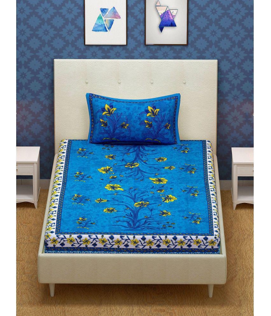 URBAN MAGIC - Blue Cotton Single Bedsheet with 1 Pillow Cover - Blue