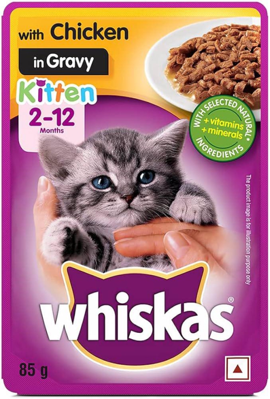 Whiskas Wet Food for Kittens (2-12 Months), Chicken in Gravy Flavour 85 gms