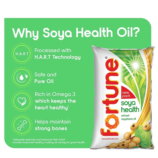 Fortune Soya Health Refined Soyabean Oil, 1 L Pouch