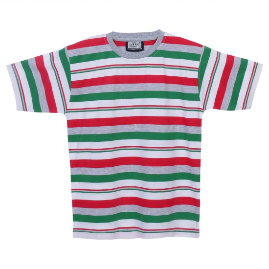 Neo Garments Boys Round Neck Cotton Striped T-Shirt. | SIZE FROM 7YRS TO 14YRS-(10-11YRS) / RED & GREY & GREEN