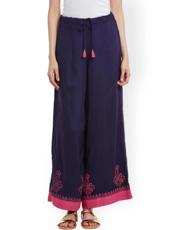 Women Navy Blue Printed Relaxed Fit Palazzo Trousers