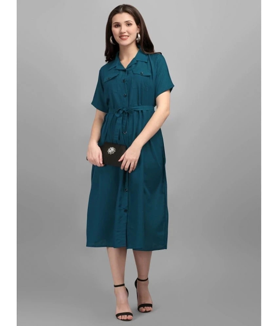 gufrina Rayon Solid Midi Womens Shirt Dress - Teal ( Pack of 1 ) - None