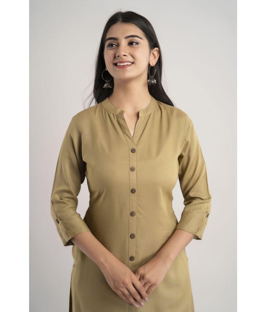 MAUKA - Khaki Rayon Women''s Front Slit Kurti ( Pack of 1 ) - None