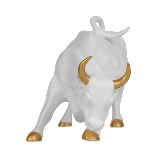 Artarium Abstract Art Bull Showpices for Living Room Charging Bull Statue Sculpture Ornament Animal Figurines for Table Decor Gifting Home Decoration Car Accessory (1 Piece) (White)